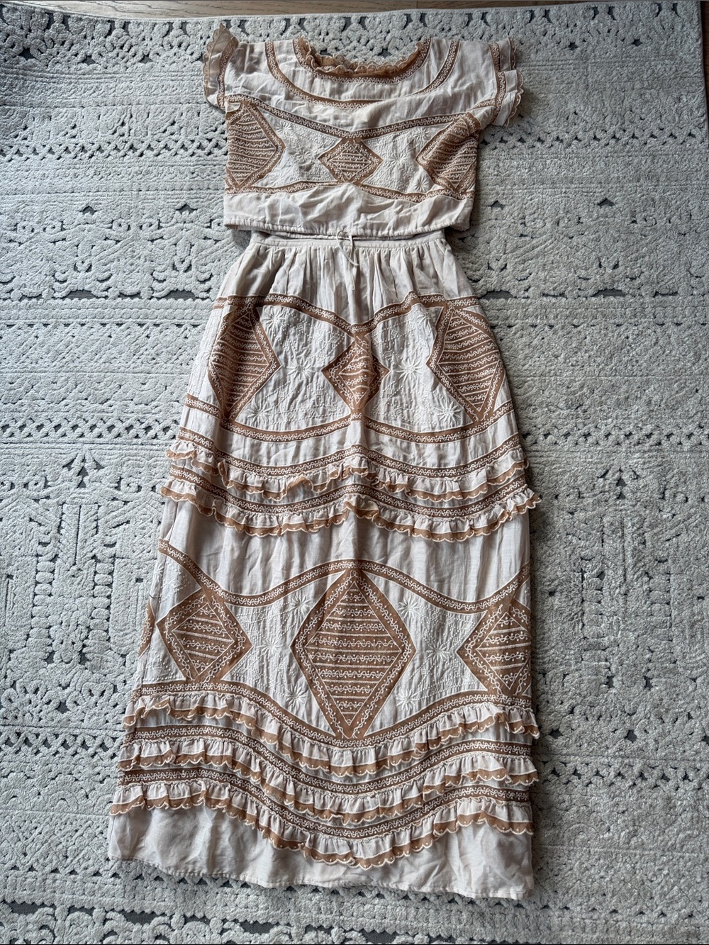 For Love And Lemons Ivory Maxi Dress with Tan Embroidery